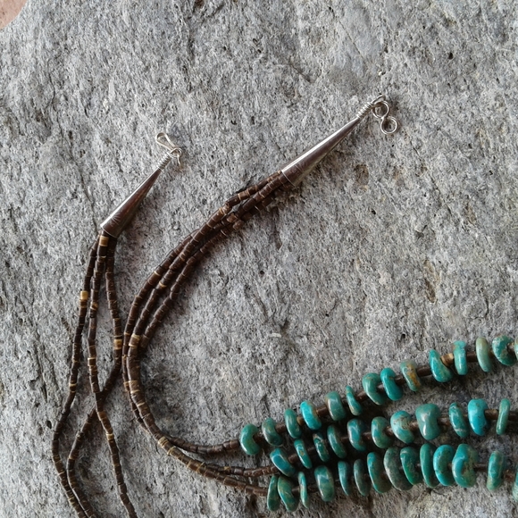 Sterling SilverGenuine TURQUOISE 3 STRAND NECKLACE - Picture 5 of 7